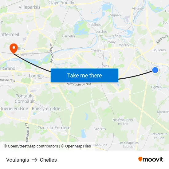 Voulangis to Chelles map