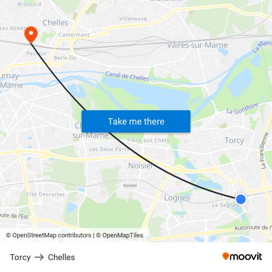 Torcy to Chelles map