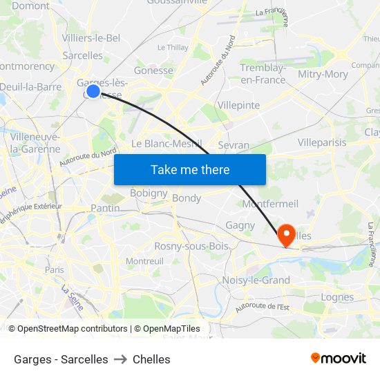 Garges - Sarcelles to Chelles map