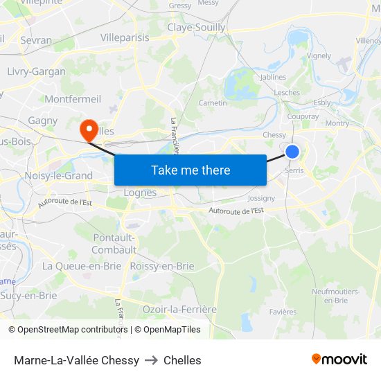 Marne-La-Vallée Chessy to Chelles map