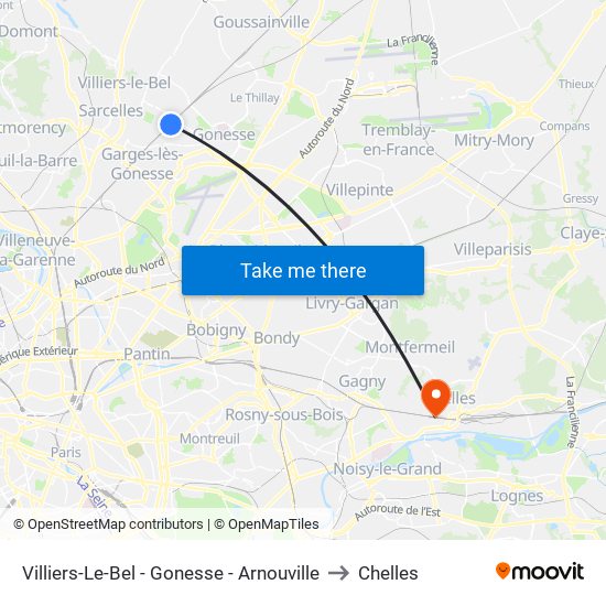 Villiers-Le-Bel - Gonesse - Arnouville to Chelles map