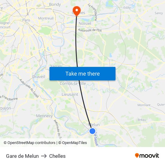 Gare de Melun to Chelles map