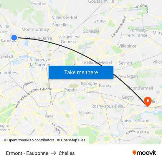 Ermont - Eaubonne to Chelles map