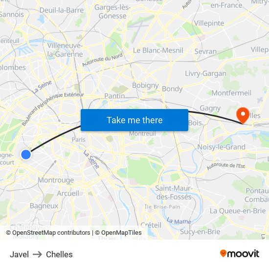 Javel to Chelles map