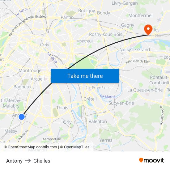 Antony to Chelles map