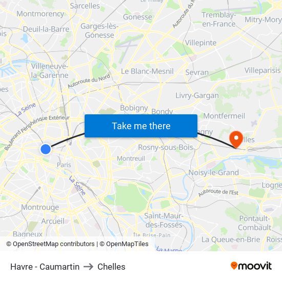 Havre - Caumartin to Chelles map