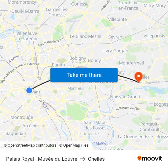 Palais Royal - Musée du Louvre to Chelles map