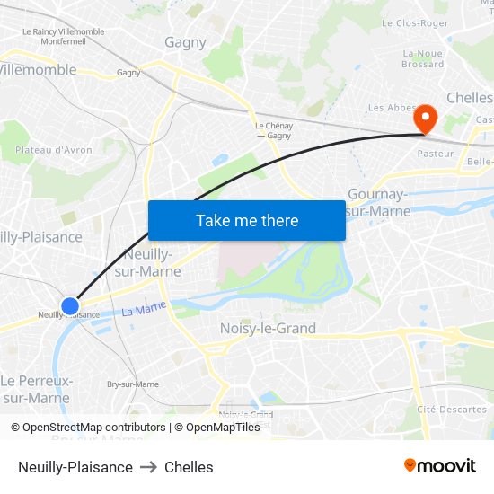 Neuilly-Plaisance to Chelles map