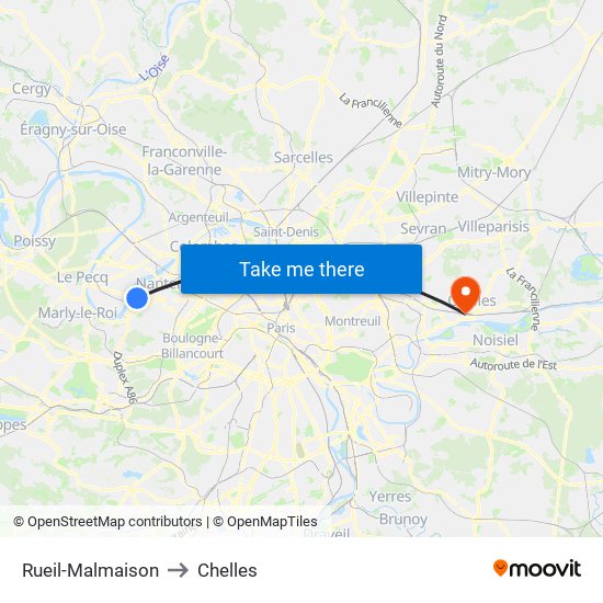 Rueil-Malmaison to Chelles map