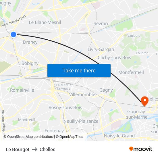 Le Bourget to Chelles map