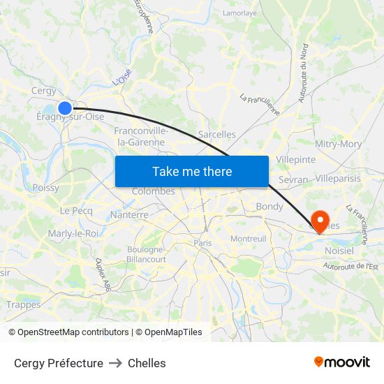 Cergy Préfecture to Chelles map