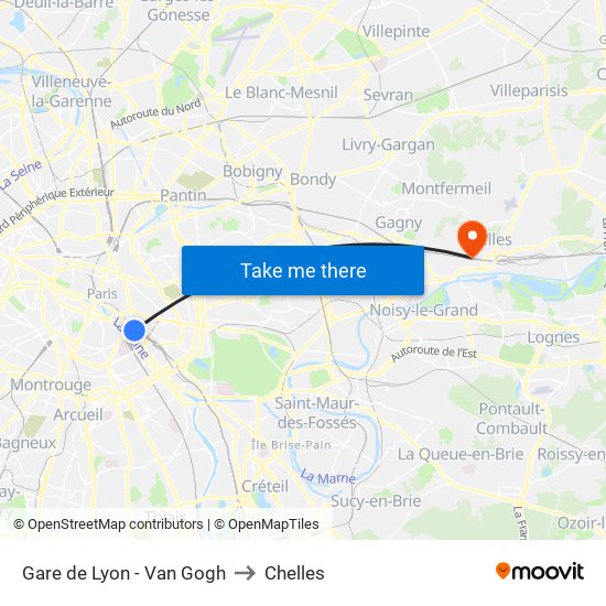 Gare de Lyon - Van Gogh to Chelles map