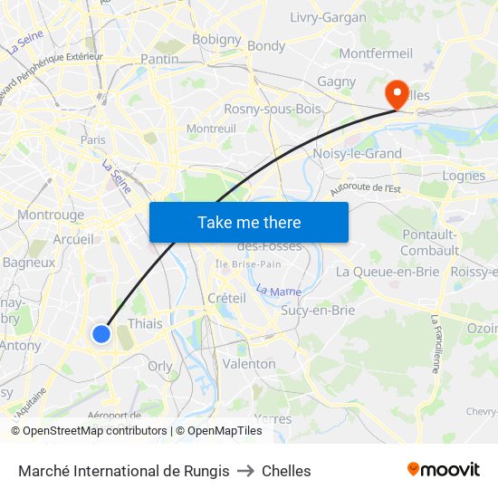 Marché International de Rungis to Chelles map