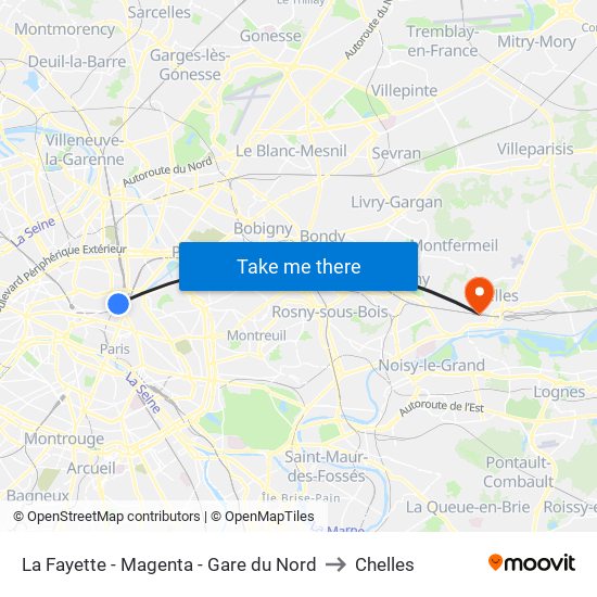 La Fayette - Magenta - Gare du Nord to Chelles map
