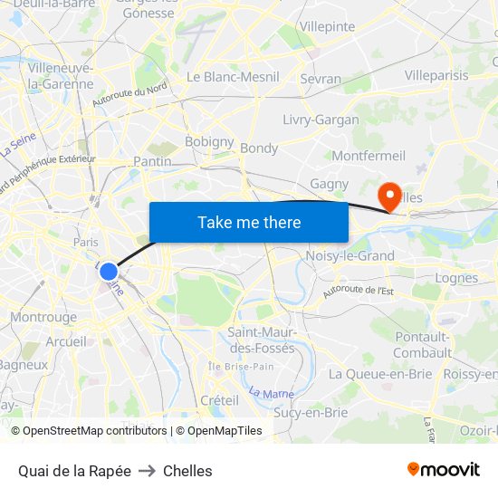 Quai de la Rapée to Chelles map