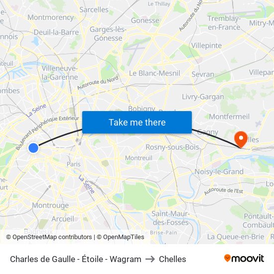 Charles de Gaulle - Étoile - Wagram to Chelles map