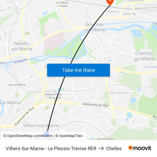 Villiers-Sur-Marne - Le Plessis-Trévise RER to Chelles map