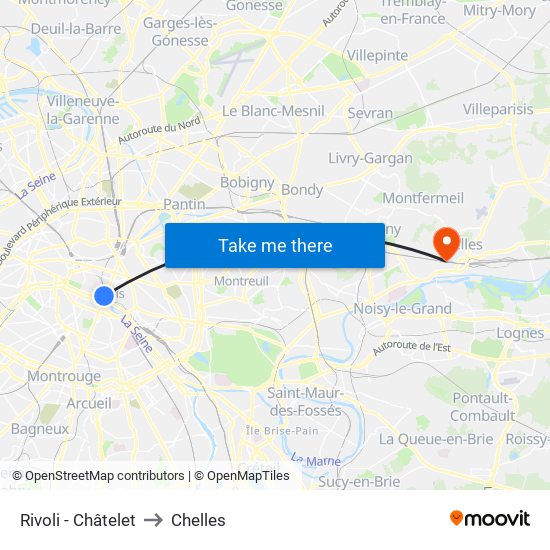 Rivoli - Châtelet to Chelles map
