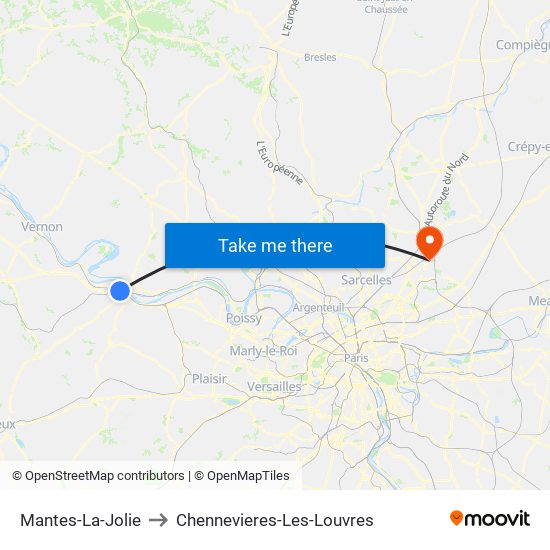Mantes-La-Jolie to Chennevieres-Les-Louvres map