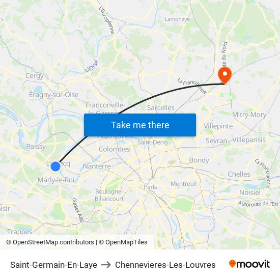 Saint-Germain-En-Laye to Chennevieres-Les-Louvres map