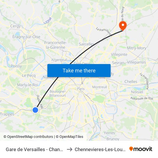 Gare de Versailles - Chantiers to Chennevieres-Les-Louvres map
