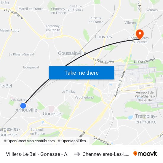 Villiers-Le-Bel - Gonesse - Arnouville to Chennevieres-Les-Louvres map