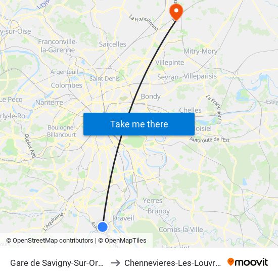 Gare de Savigny-Sur-Orge to Chennevieres-Les-Louvres map