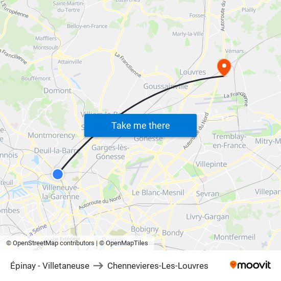 Épinay - Villetaneuse to Chennevieres-Les-Louvres map