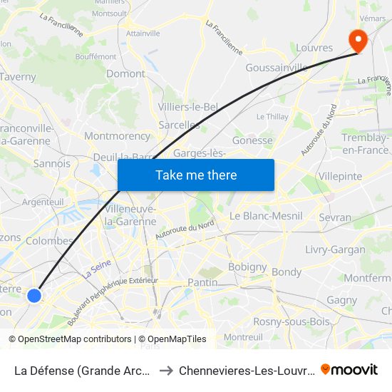 La Défense (Grande Arche) to Chennevieres-Les-Louvres map