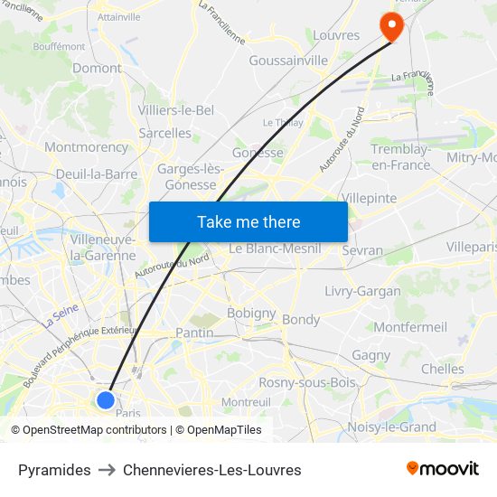 Pyramides to Chennevieres-Les-Louvres map