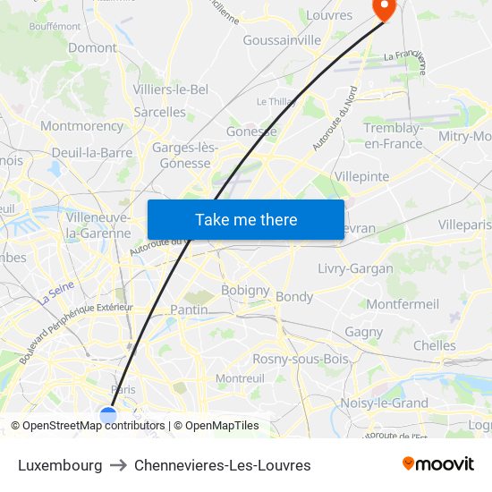 Luxembourg to Chennevieres-Les-Louvres map