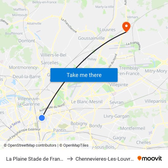 La Plaine Stade de France to Chennevieres-Les-Louvres map