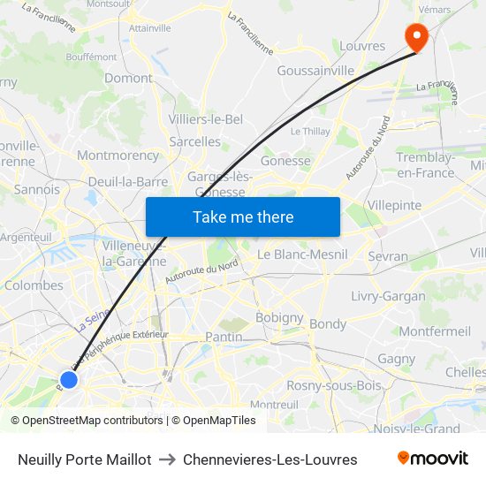 Neuilly Porte Maillot to Chennevieres-Les-Louvres map