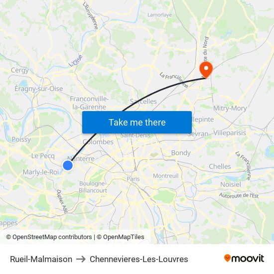 Rueil-Malmaison to Chennevieres-Les-Louvres map