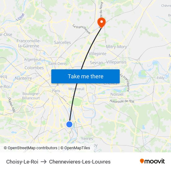 Choisy-Le-Roi to Chennevieres-Les-Louvres map