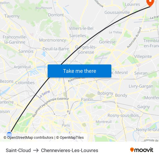Saint-Cloud to Chennevieres-Les-Louvres map
