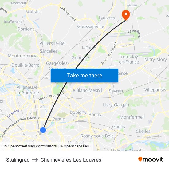 Stalingrad to Chennevieres-Les-Louvres map