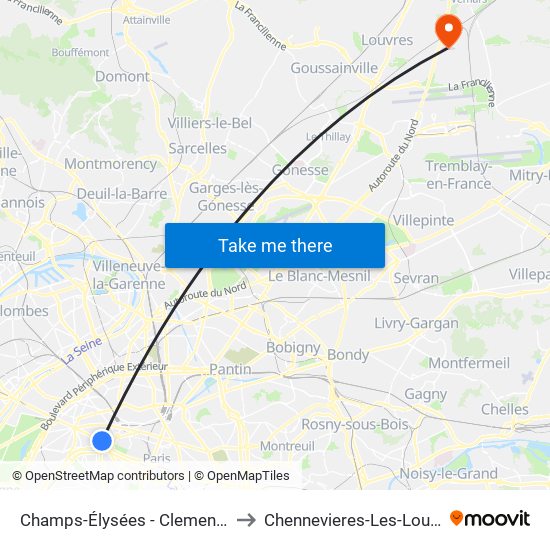 Champs-Élysées - Clemenceau to Chennevieres-Les-Louvres map