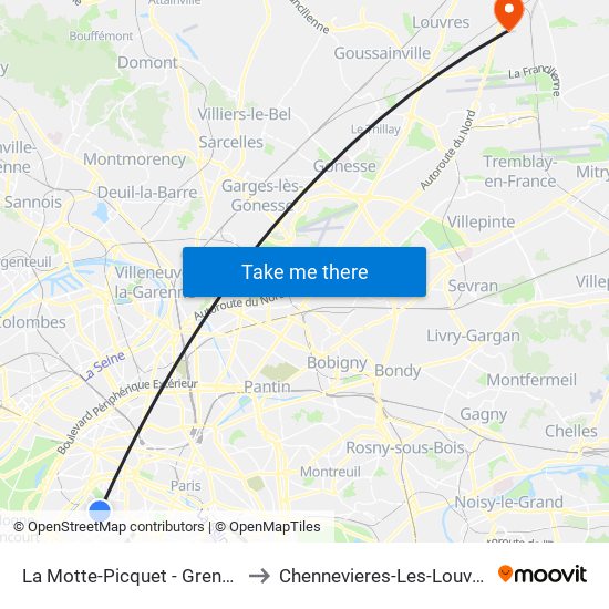 La Motte-Picquet - Grenelle to Chennevieres-Les-Louvres map