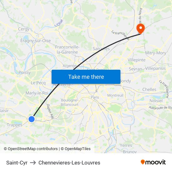 Saint-Cyr to Chennevieres-Les-Louvres map