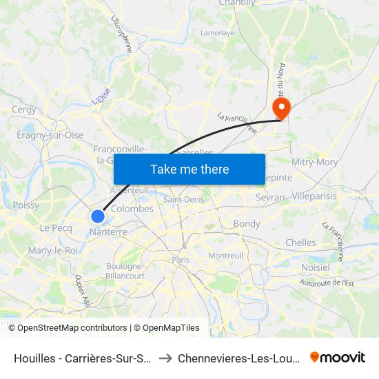 Houilles - Carrières-Sur-Seine to Chennevieres-Les-Louvres map