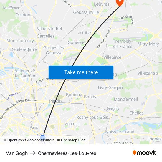 Van Gogh to Chennevieres-Les-Louvres map