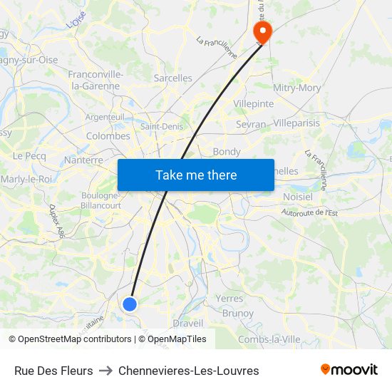 Rue Des Fleurs to Chennevieres-Les-Louvres map