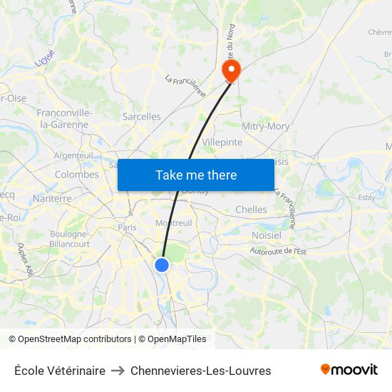 École Vétérinaire to Chennevieres-Les-Louvres map
