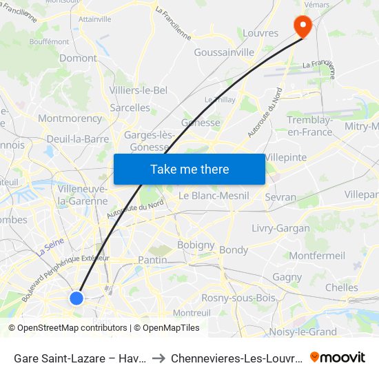 Gare Saint-Lazare – Havre to Chennevieres-Les-Louvres map