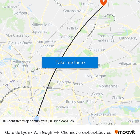 Gare de Lyon - Van Gogh to Chennevieres-Les-Louvres map