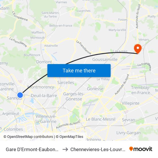 Gare D'Ermont-Eaubonne to Chennevieres-Les-Louvres map