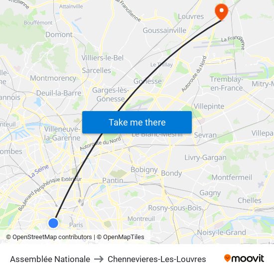 Assemblée Nationale to Chennevieres-Les-Louvres map