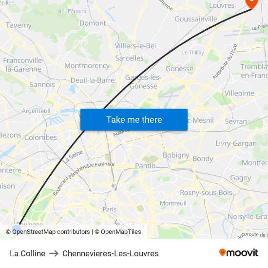 La Colline to Chennevieres-Les-Louvres map