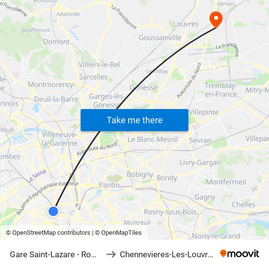 Gare Saint-Lazare - Rome to Chennevieres-Les-Louvres map